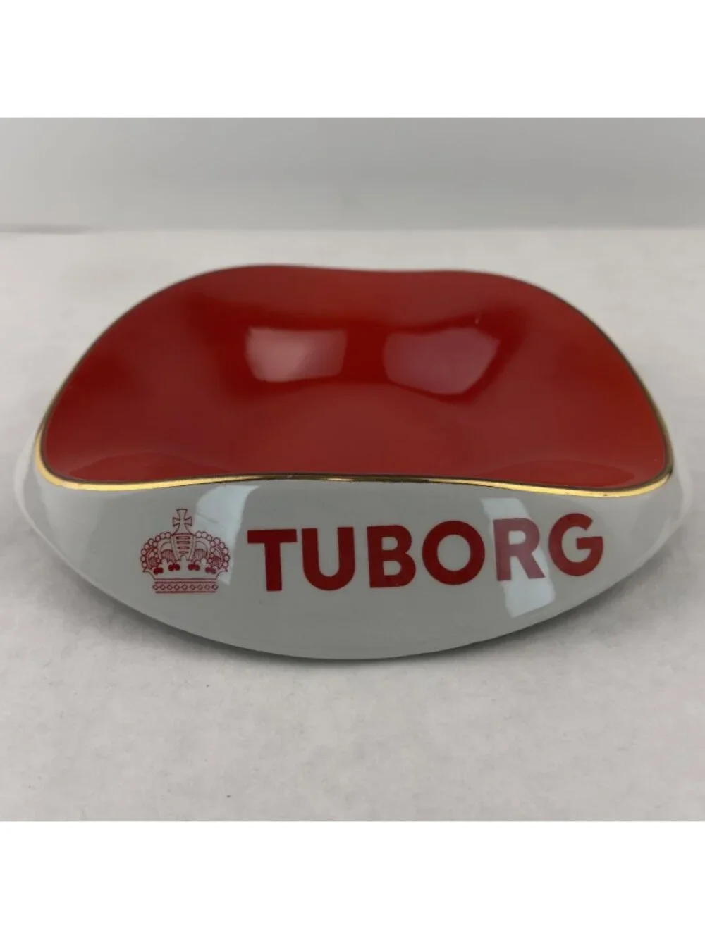 Vintage Tuborg Beer Advertising Ashtray Lunéville France Porcelain Red Barware